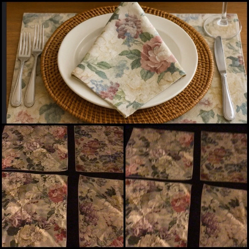 4 Vintage Floral Damask Napkin Placemats Dining Table French Country Linens 17”